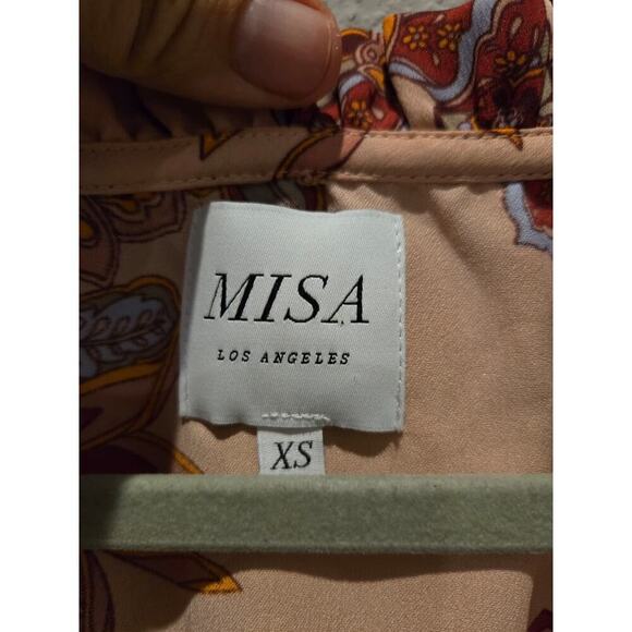 Misa Los Angeles XS Pink Floral Midi Dress Party Cocktail Long Sleeve - Picture 2 of 9